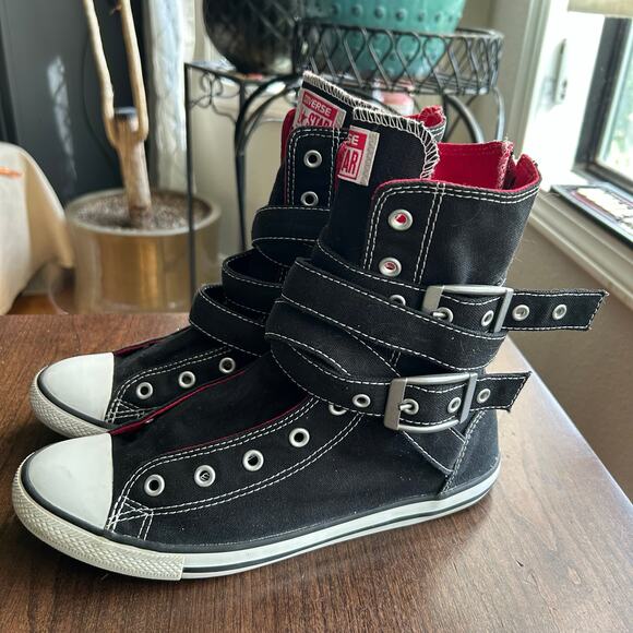 Converse Chuck Taylor Sydney black red buckles no laces women’s size 8 - Picture 2 of 8
